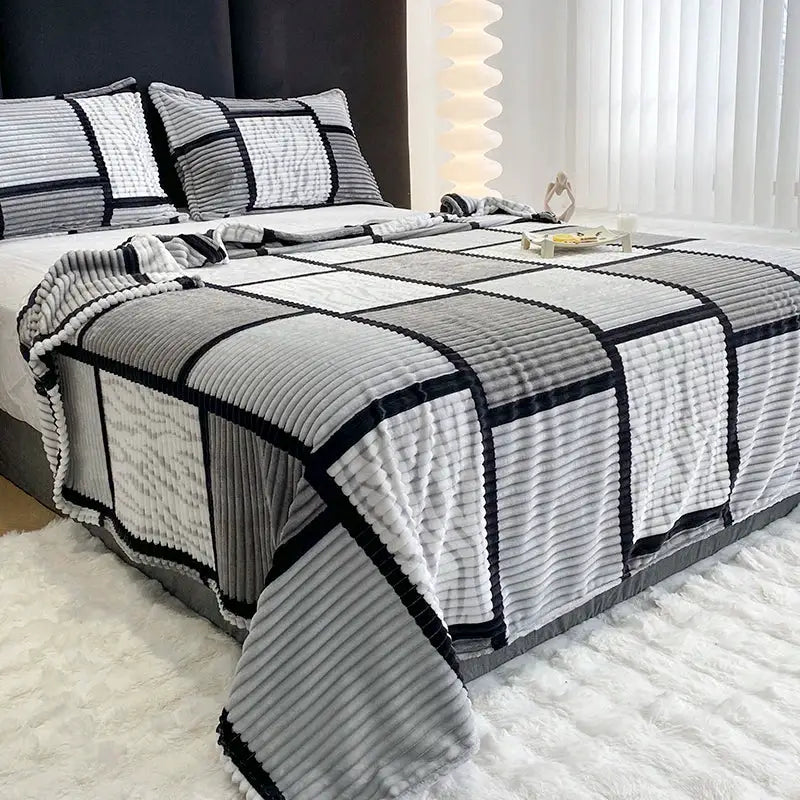 Geometric Plaid Blanket | 100 Percent Polyester | Machine Wash | Large Throw