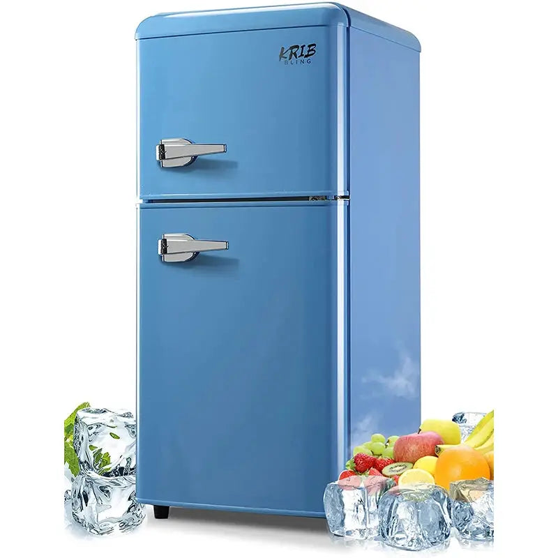 3.2 Cu.ft Double Door Compact Refrigerator, Mini Fridge with Freezer, Retro Design Small Drink Chiller for Home, Office from PriceLows™