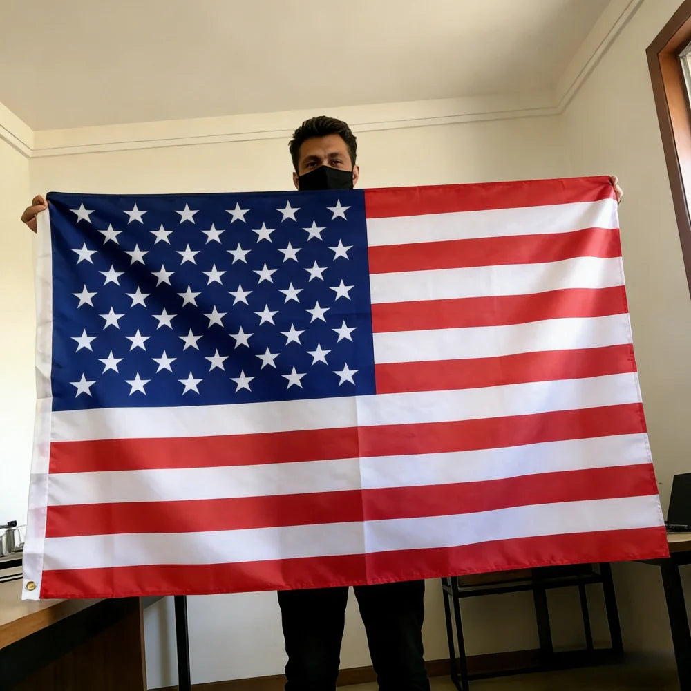 American Flag Banner | Double Sided Print | Left Side Brass Grommets | 150x90cm