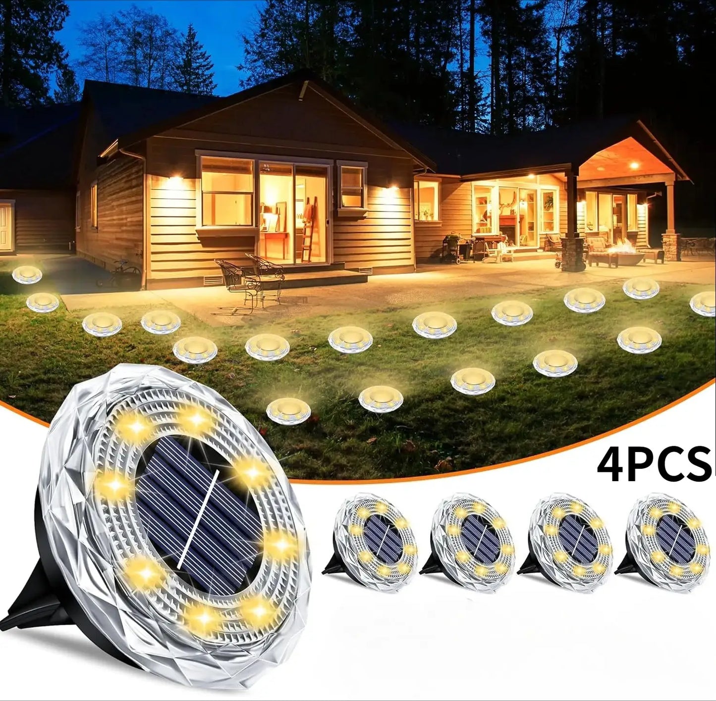 4/8/12PCS Solar Lights Outdoor Waterproof 8 LED Solar Ground Light Warm White Solar Buried Light for Patio Garden Lawn Driveway from PriceLows™