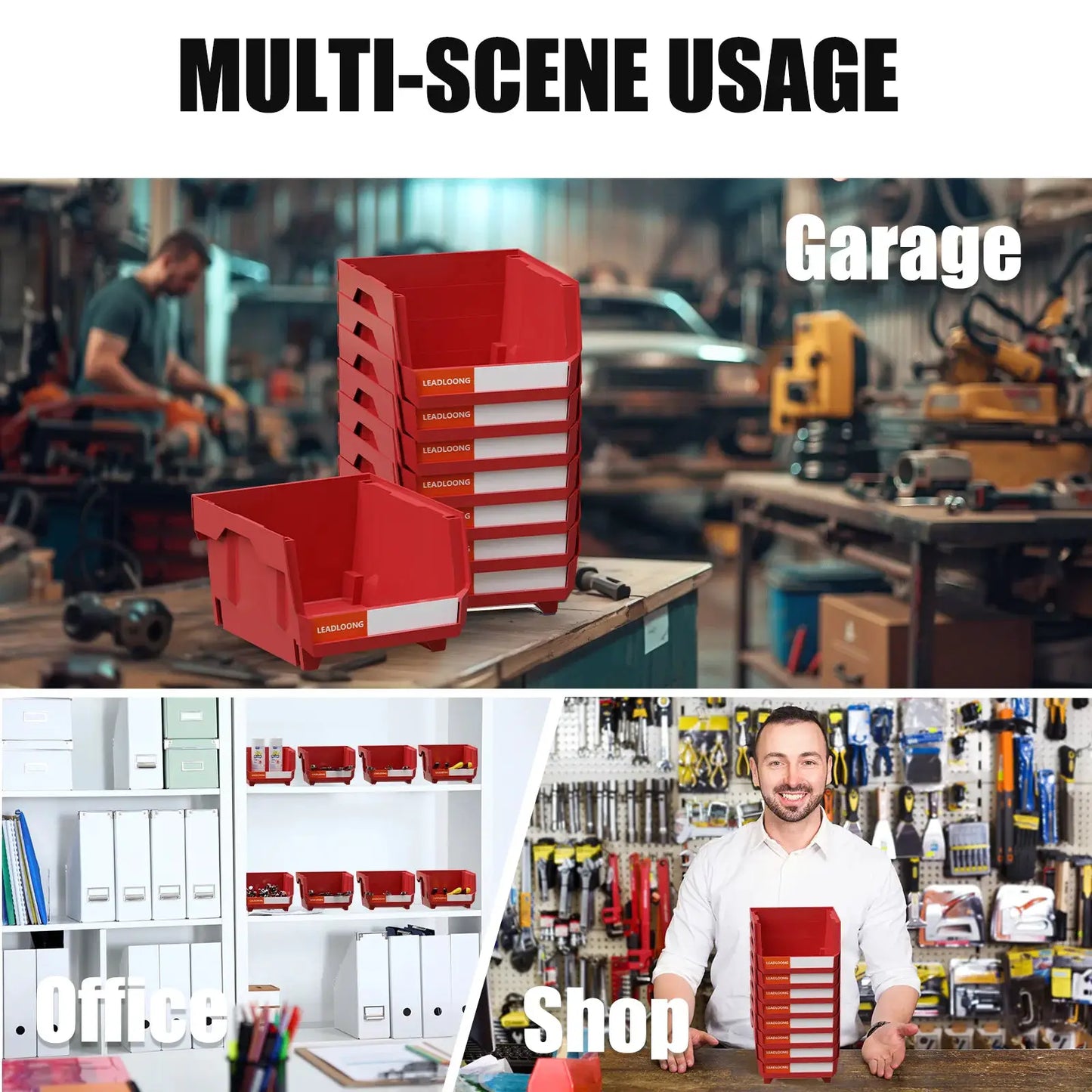6/24 Pcs Red Stackable Plastic Parts Bins - 5"x4"x3" Garage Tool Storage Containers - Heavy-Duty Organizer Bins for Workshop from PriceLows™