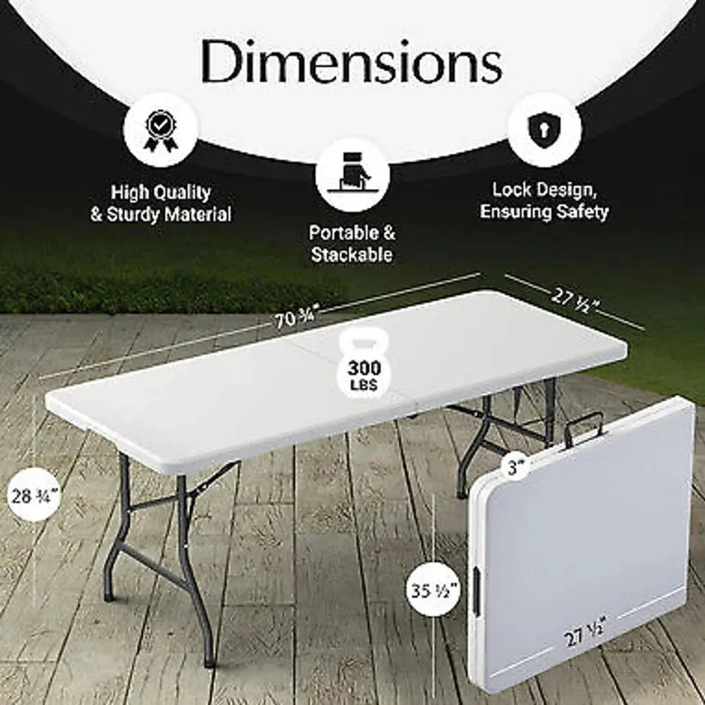 USED 6 Ft Plastic Folding Table - Perfect for Indoor/Outdoor Dining & Parties from PriceLows™