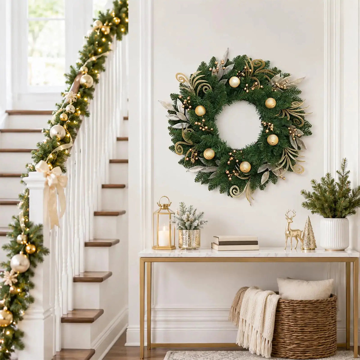 Christmas Wreath | Pine Branch | Berry Bow | 24 Inch