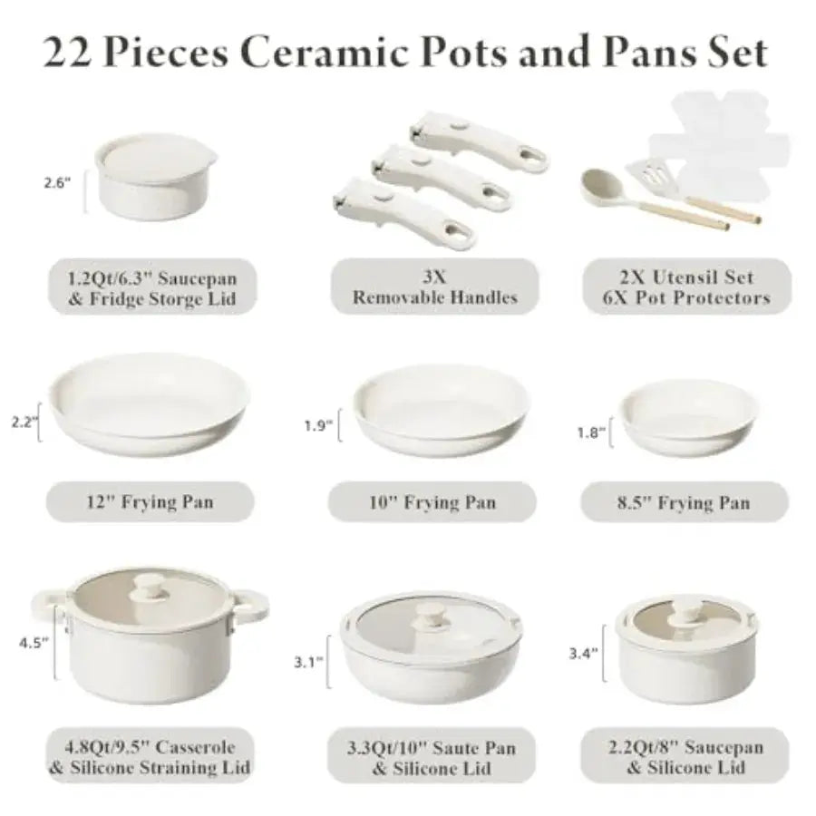 22-Piece Pots and Pans Set Non Stick with Removable Handles, Ceramic Cookware Set, Large-Capacity and Non Toxic, Induction and from PriceLows™