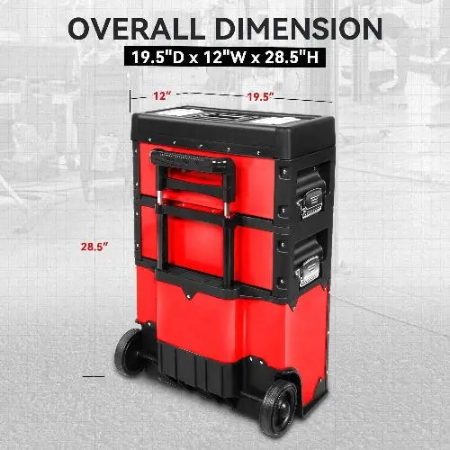 Stackable Tool Box 3-Tier Tool Separate Organizer Rolling Tool Chest with Wheels 3-in-1 Upright Trolley for Garage or Workshop, from PriceLows™