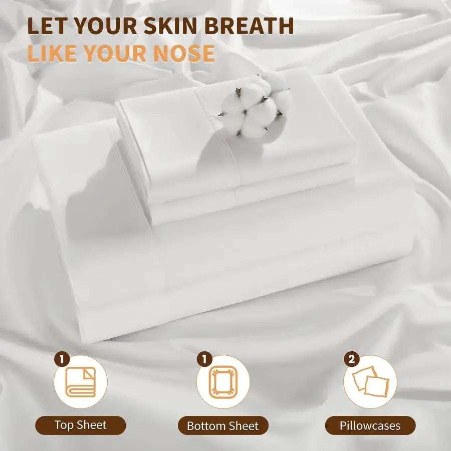 100 Cotton Sheets Set Deep Pocket Up to 1824, 1000 Thread Count Queen Size 4 Pcs Bed Sheet Sets Soft Comfortable Bedding All Sea from PriceLows™