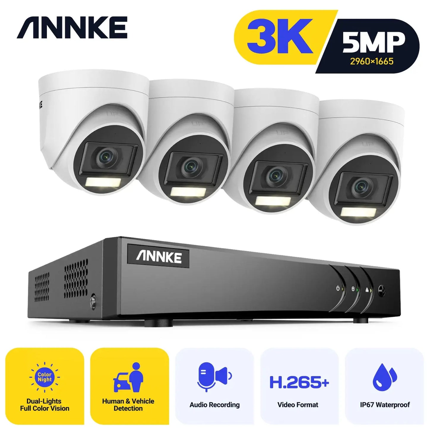 ANNKE 8CH 5MP Smart Dual Lights Lite Video Security System CCTV Kit With 3K 4X 5MP Built-in mic Waterproof Surveillance Cameras from PriceLows™