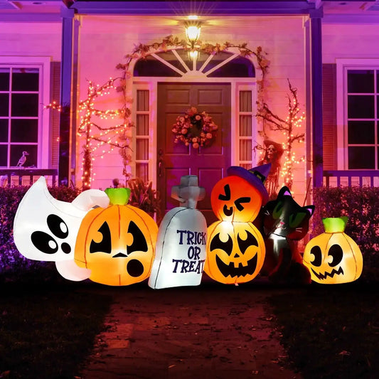 Joyfy 8 ft Halloween Inflatables Characters Long Light Up Pumpkin Ghost Cat Tombstone Halloween Blow up Yard Decorations from PriceLows™
