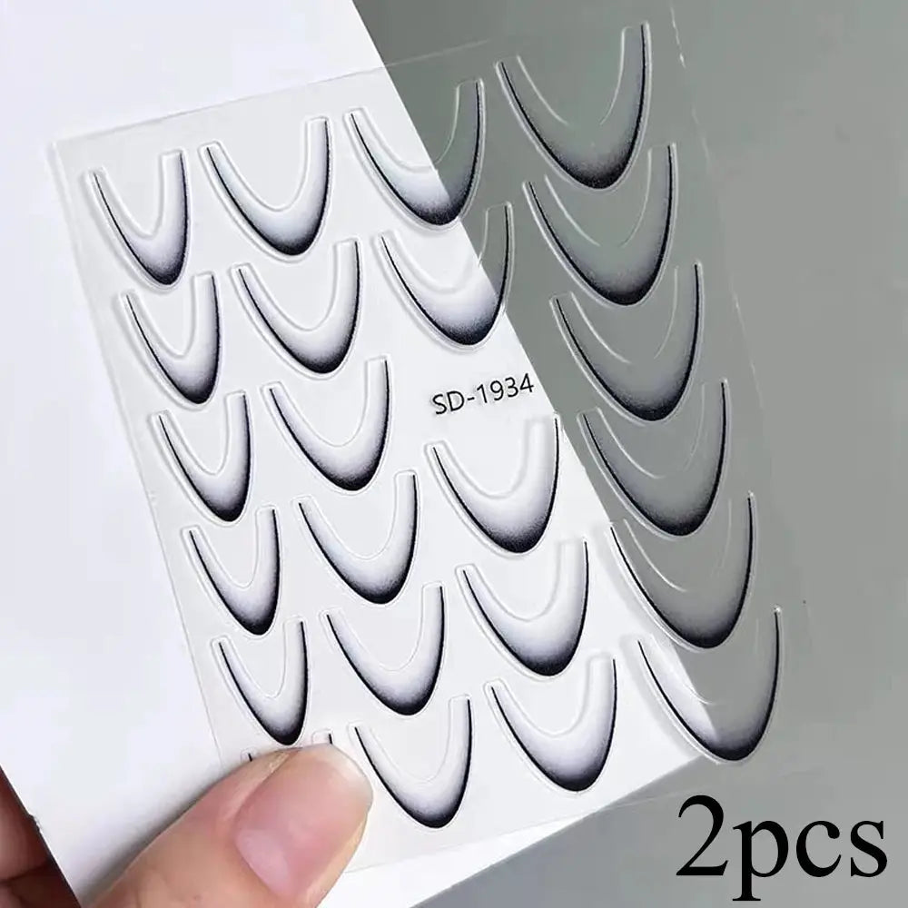 2Sheets French Gradient Line Nail Art Stickers 3D Self-Adhesive White+Black Slider Design Stencil Manicure Guides DIY Nail Decor from PriceLows™