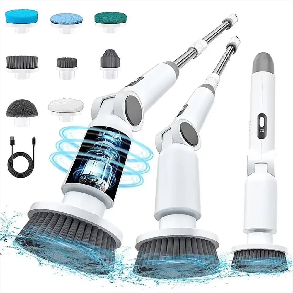 Electric Spin Scrubber | 8 In 1 Versatility | Adjustable Extension Handle