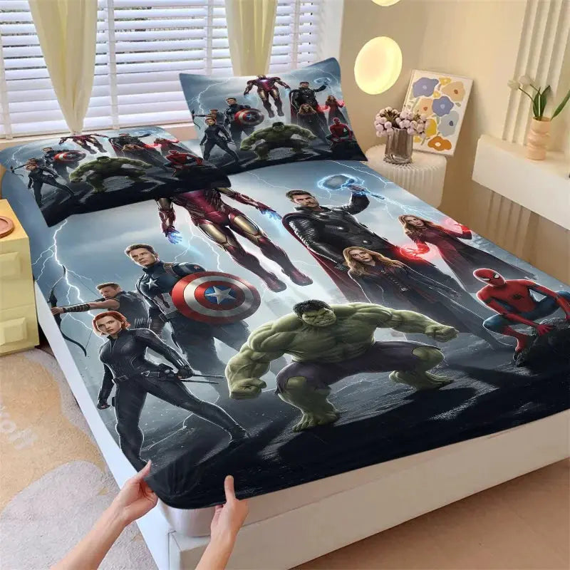 Marvel Avengers Team Fitted Sheet Set Superhero Bed Linen with Pillowcases Deep Pocket Retro Comic Fan Room Kids Room Decor Gift from PriceLows™