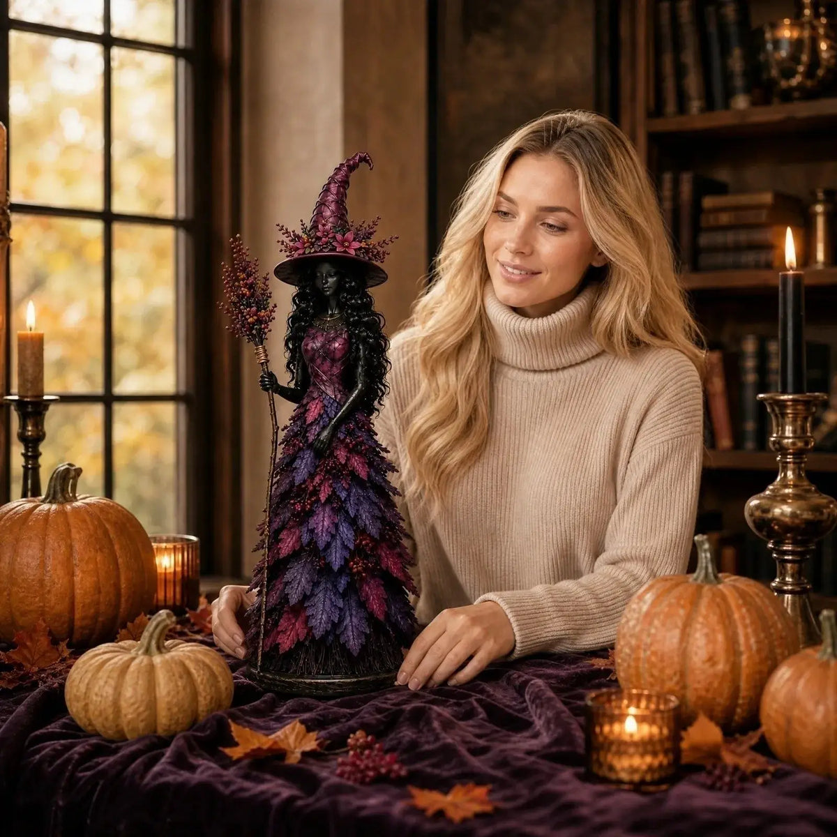 Witch Figurine | 15CM Resin | Halloween Decor | Berry Staff