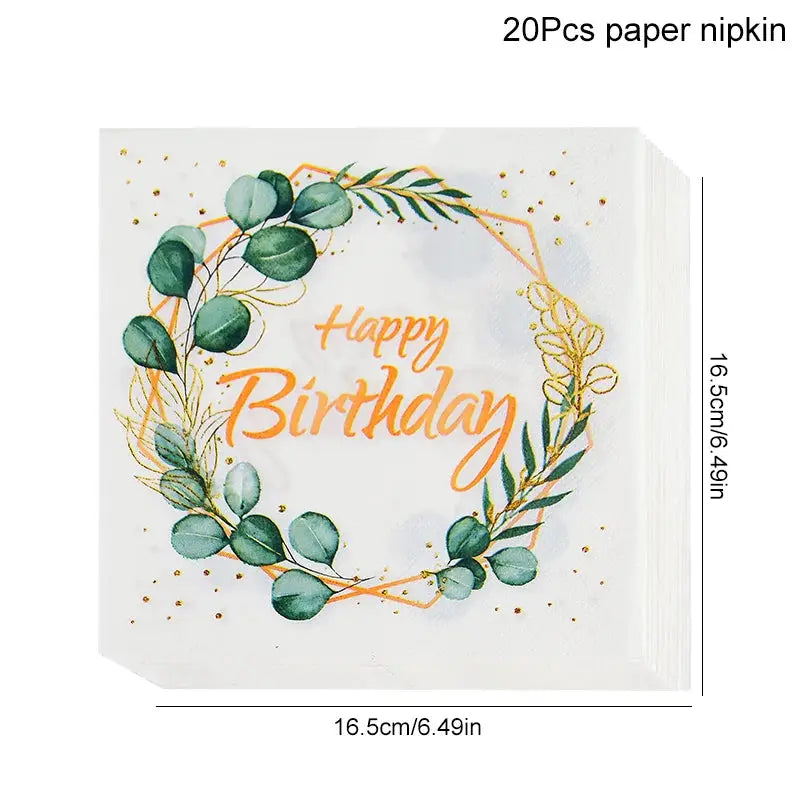 Eucalyptus Leaf Tableware Set | Paper Plate Cups Napkins | Kids And Adults Party Supplies