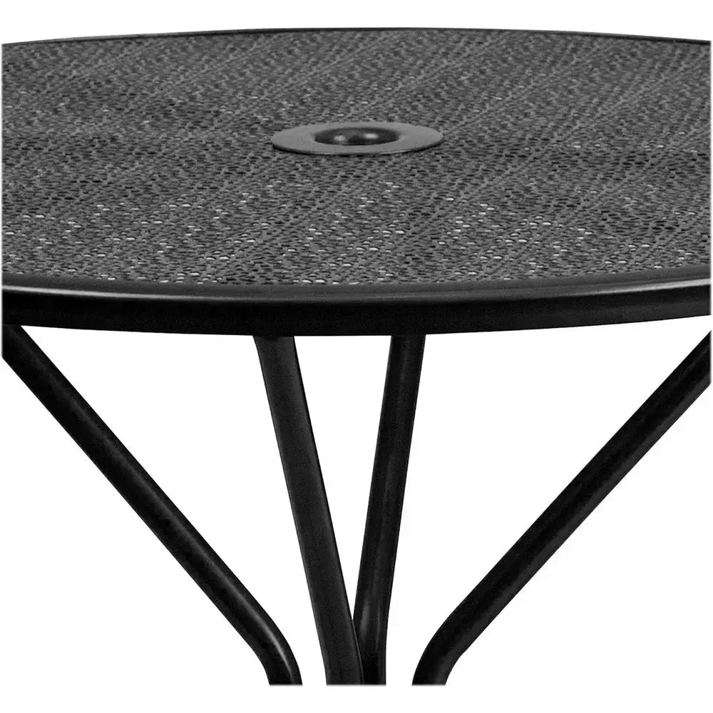 35.25 Round Black Steel Patio Table with Umbrella Hole for Indoor & Outdoor Use from PriceLows™