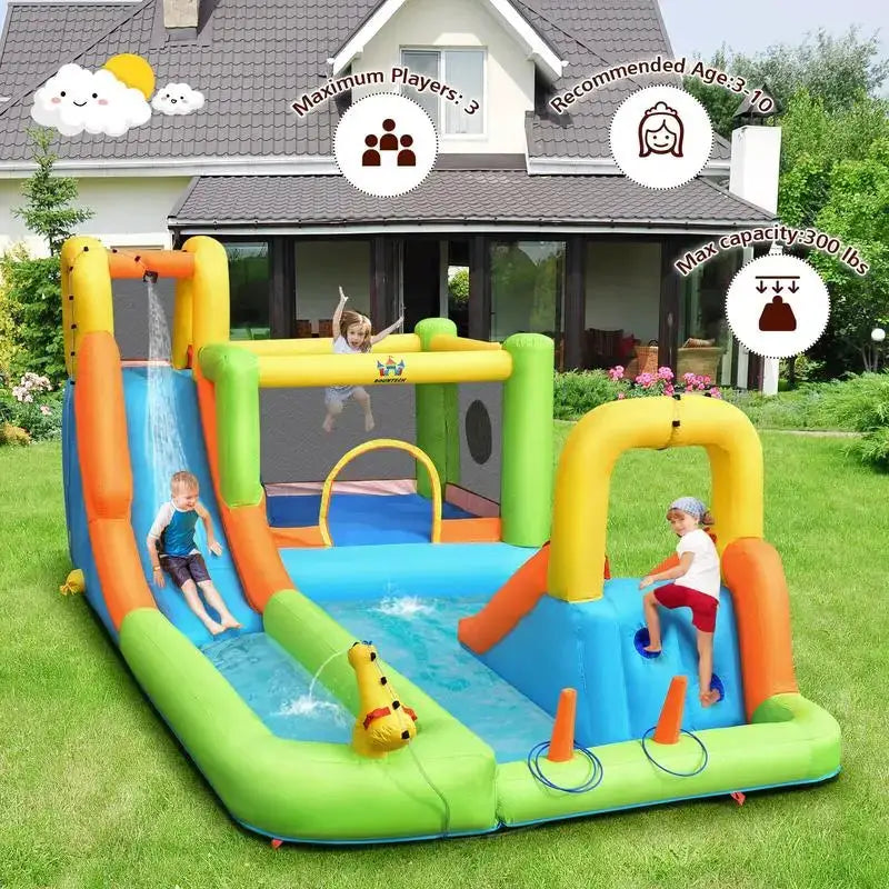 8-in-1 Inflatable Water Slide Bounce House with Splash Pool and 735W Blower from PriceLows™