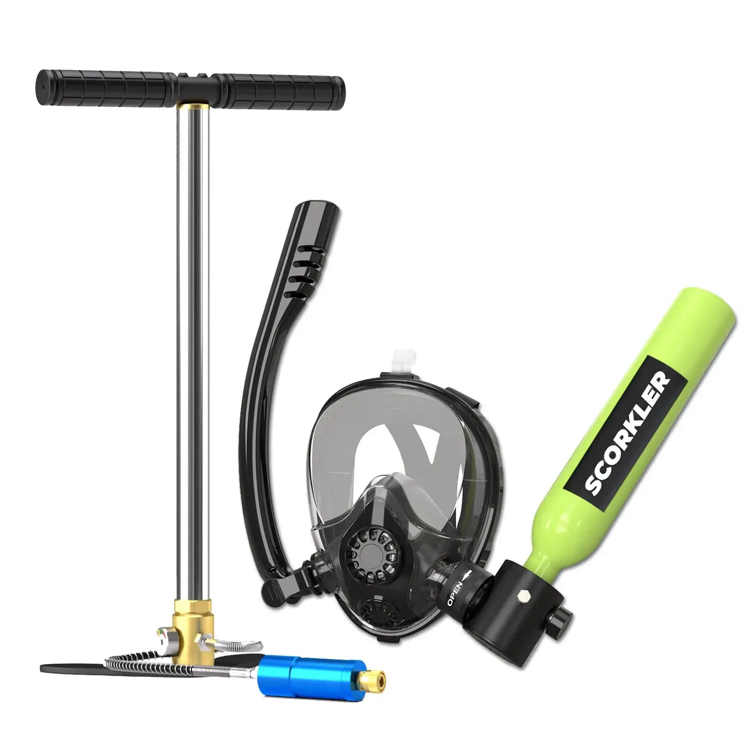 SCORKLER 0.5L Mini Scuba Diving Tank with Snorkeling Full Face Mask And Hand Pump Diving Cylinder Dive Equipment for Adults from PriceLows™