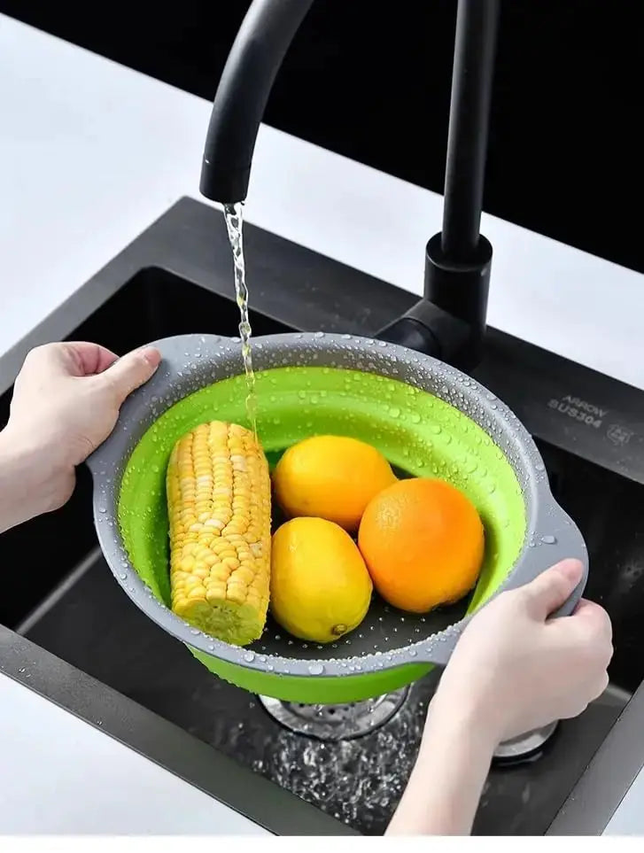 Green Single-Piece Collapsible Silicone Strainer - Multi-Purpose Colander for Pasta Fruits Vegetables Kitchen Travel from PriceLows™