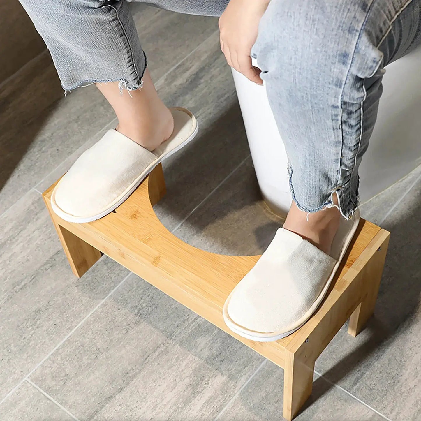 Adjustable Toilet Squatty Step Stool Bamboo Wood Bathroom Potty Aid Piles Relief 7-9 Inches from PriceLows™