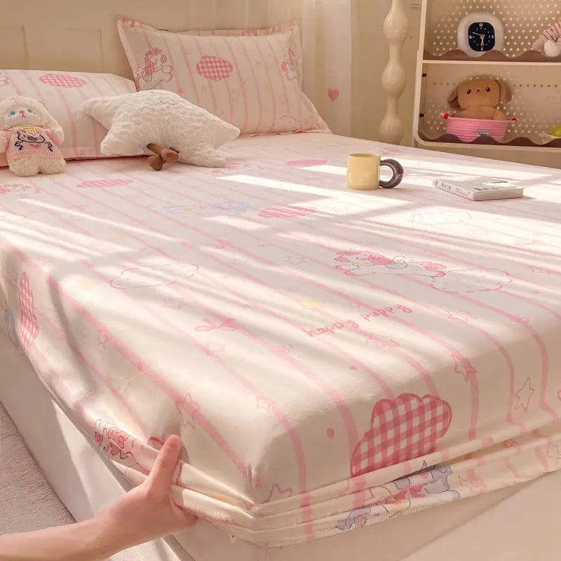 100% Cotton Fitted Sheet, Soft Breathable Cartoon Print Mattress Cover, 25cm Deep Pocket Wrinkle Resistant for 1/2 Person Size from PriceLows™