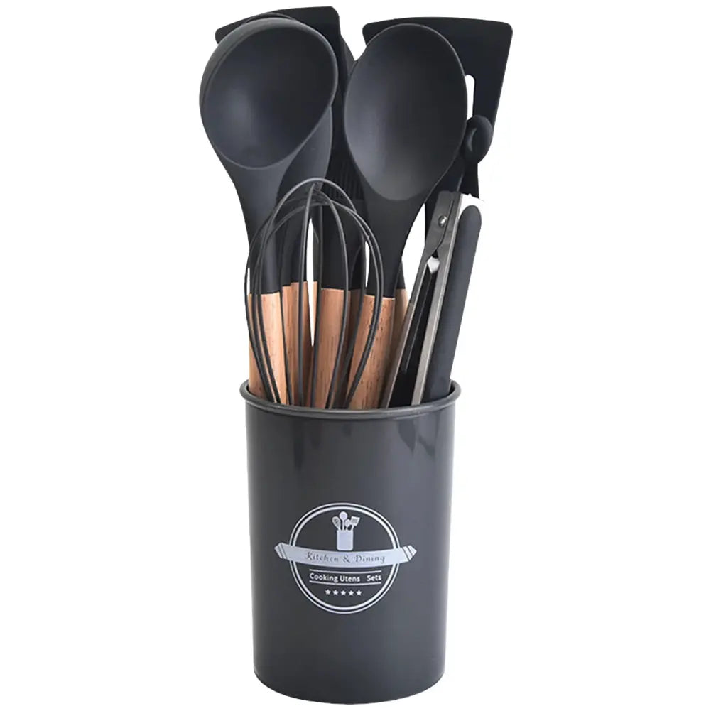 12PCS Silicone Kitchenware Non-Stick Cookware Kitchen Utensils Set Spatula Shovel Spoon Brush Whisk Wooden Handle Cooking Tool from PriceLows™