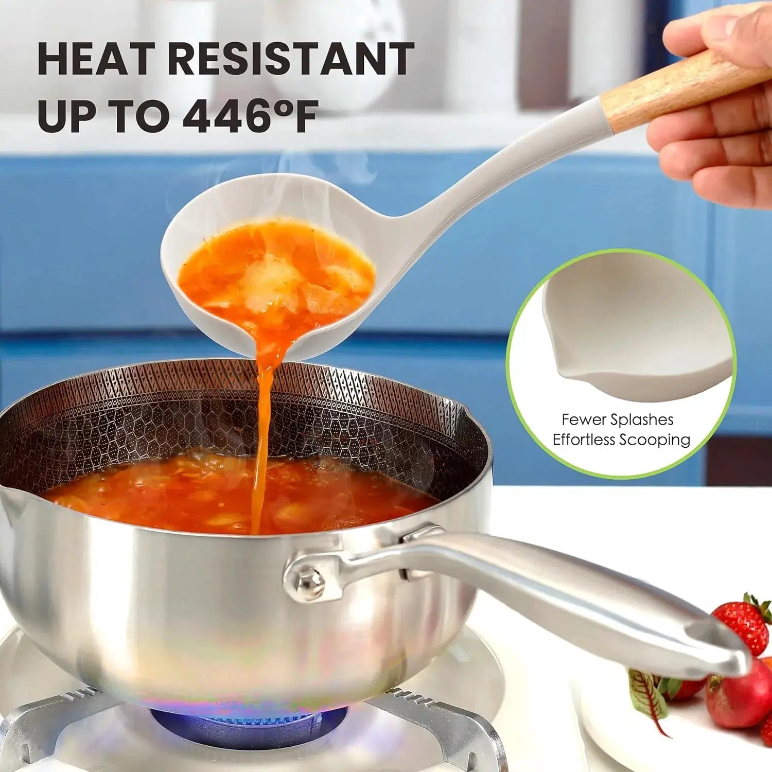 7-Piece Silicone Kitchen Utensil Set Non-Stick Cooking Tools with Heat Resistant Beechwood Handle for Baking & Cooking Spatula from PriceLows™