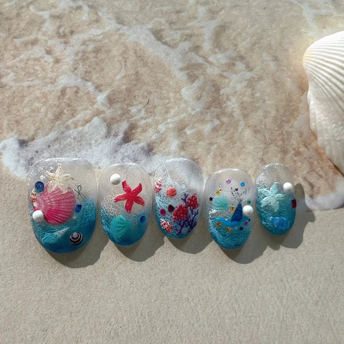 Silver Foil Ocean Nail Stickers 5D Embossed Starfish Shell Nail Art Decals Metallic Marine Manicure Decoration Summer DIY from PriceLows™