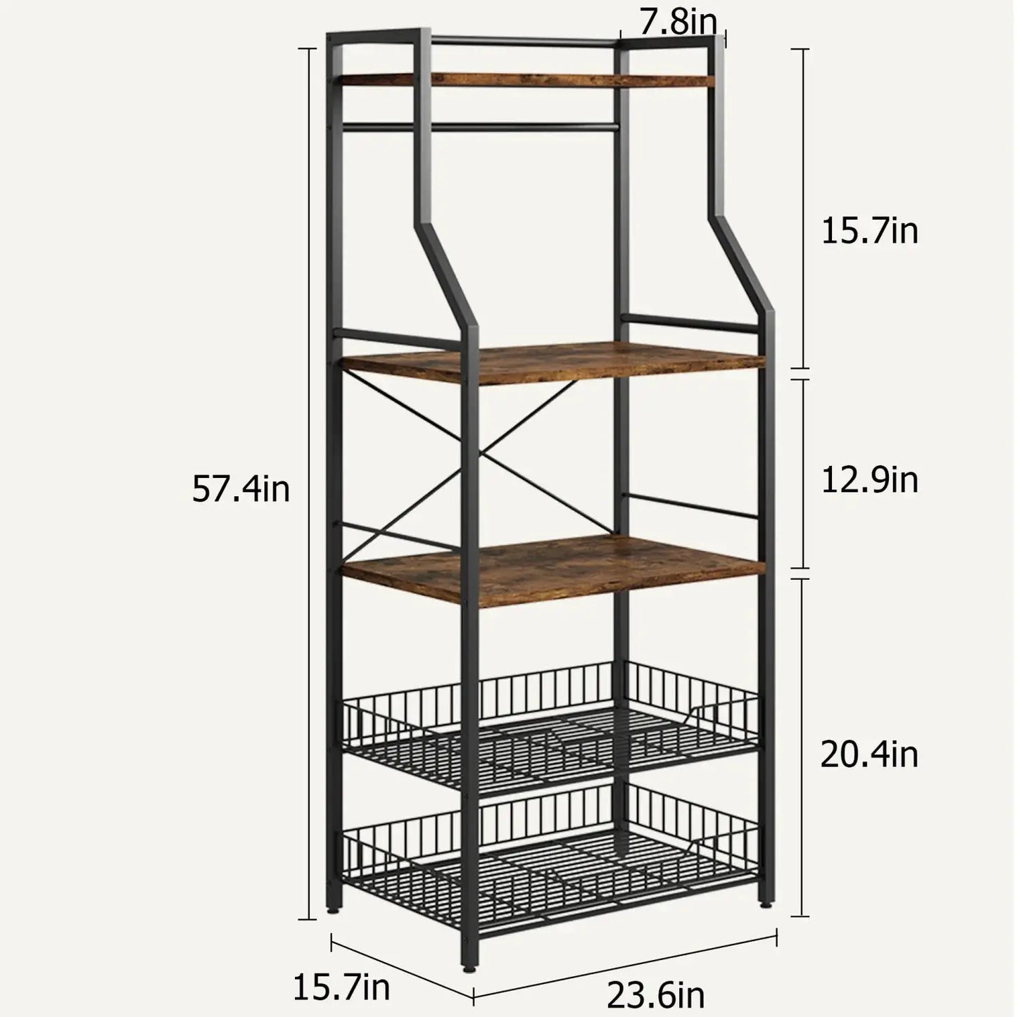 Kitchen Bakers Rack Microwave Oven Stand with 2 Large Wire Basket Industrial Coffee Bar Station from PriceLows™