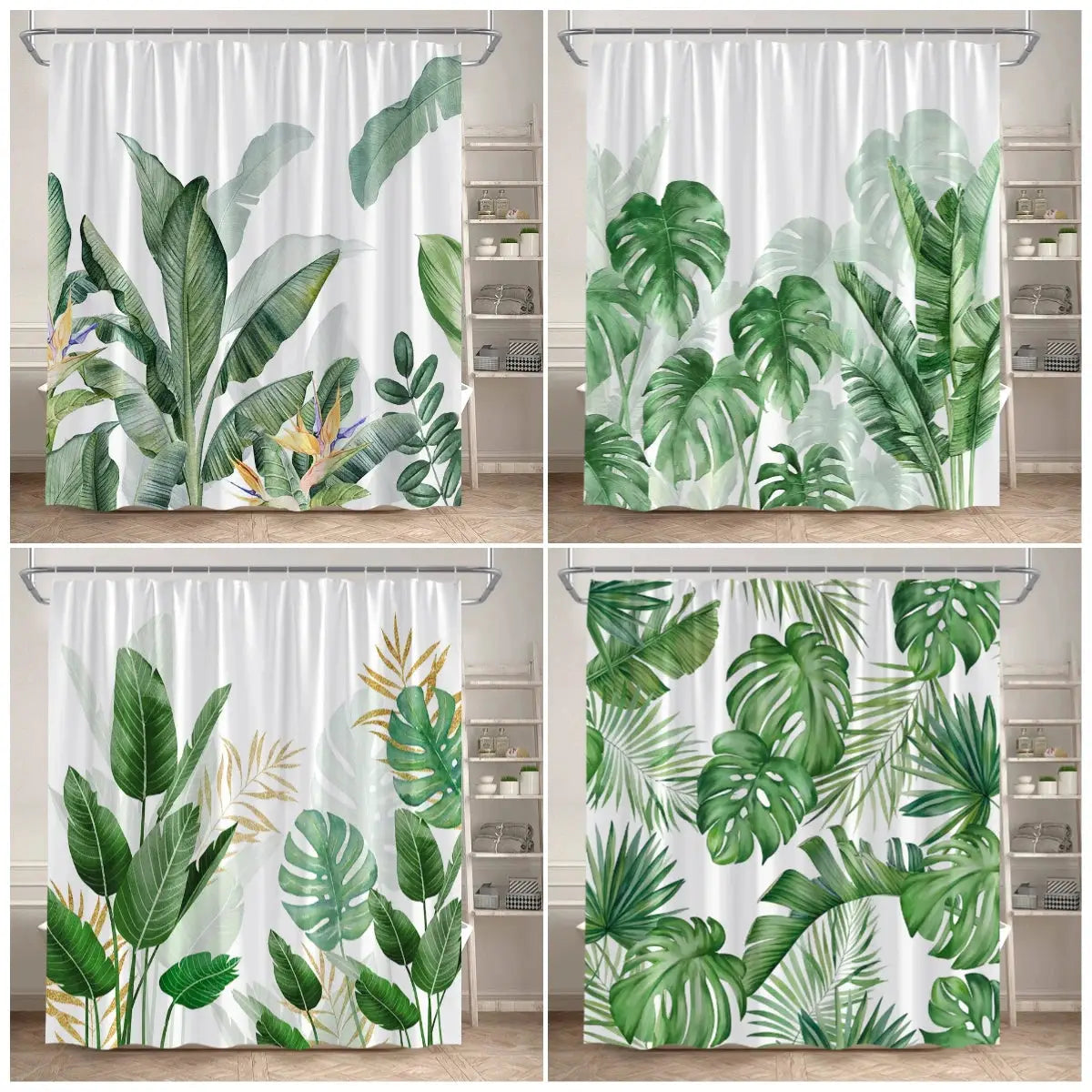 Tropical Leaves Shower Curtain Green Palm Leaf Monstera Plant Bath Curtains Set Polyester Fabric Home Bathroom Decor with Hooks from PriceLows™