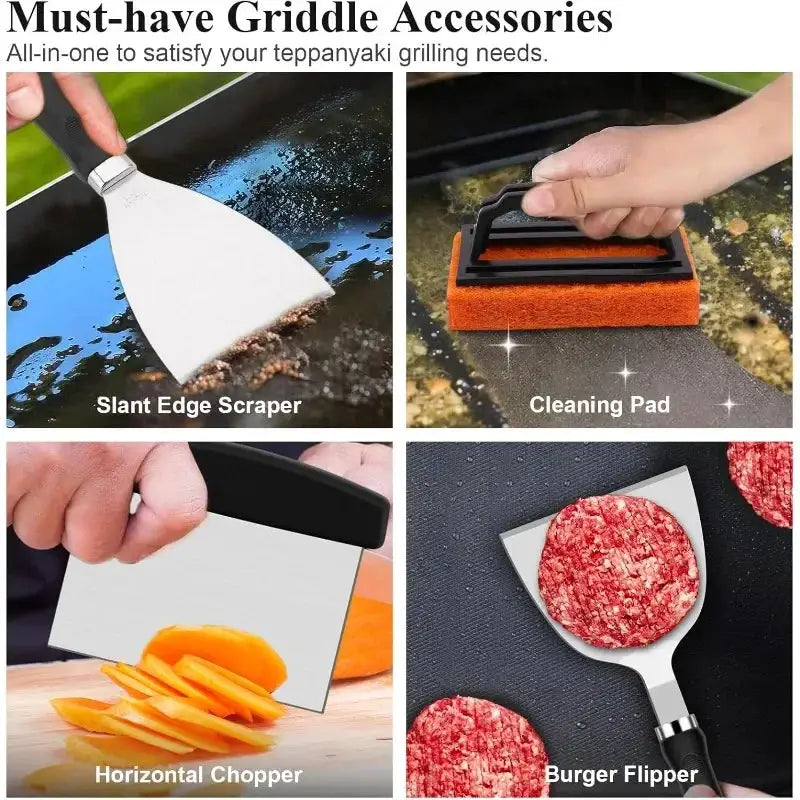 Griddle Accessories Kit | Enlarged Spatulas Included | Scraper | Teppanyaki Set