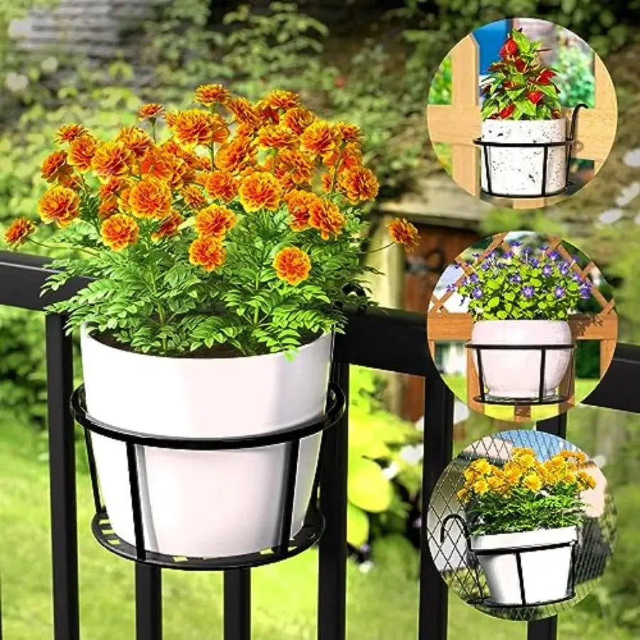 Iron Hanging Plant Holder Over The Rail Metal Fence Planters, Hanging Bucket Flower Pot Holder for Patio Balcony Outdoor Plants from PriceLows™