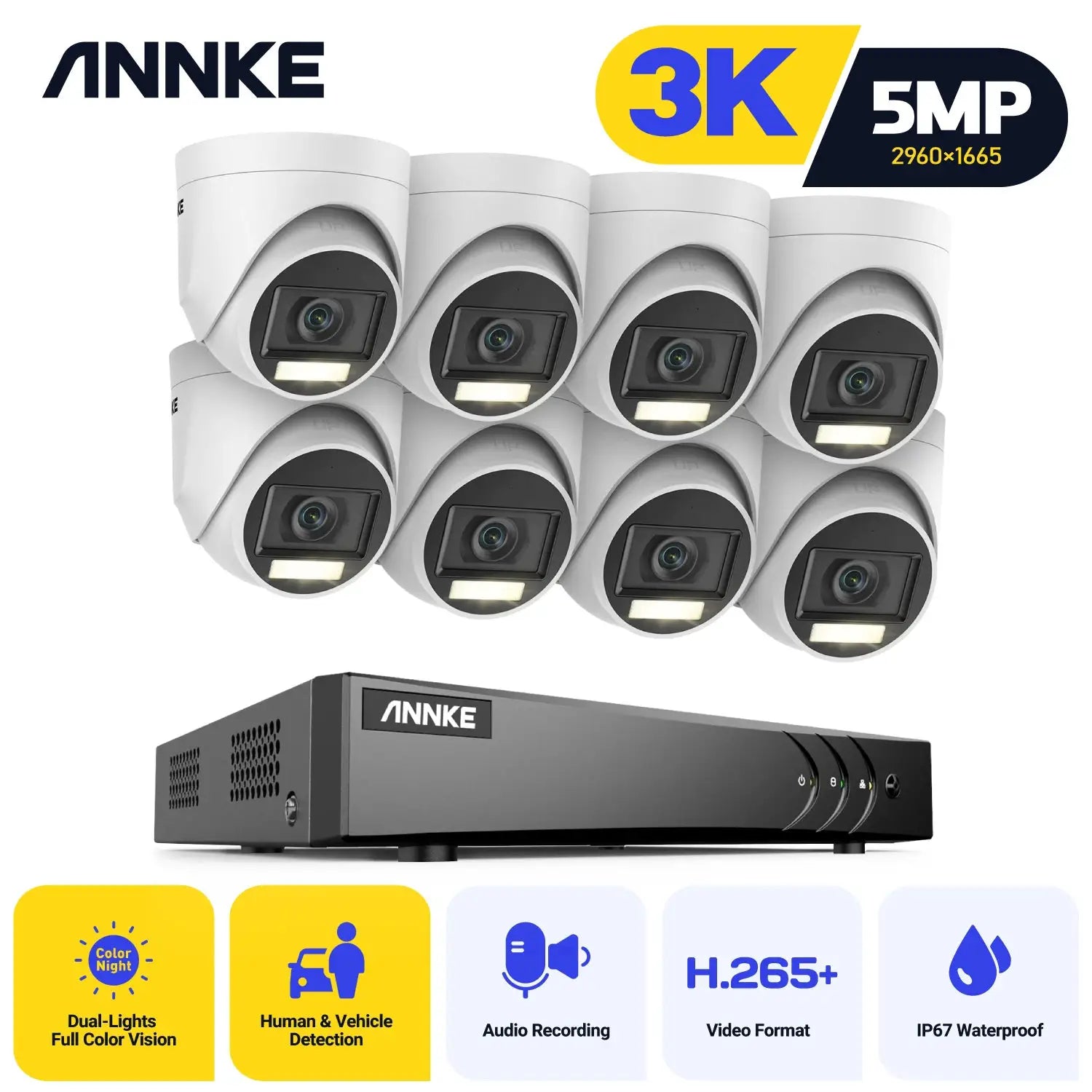 ANNKE 8CH 5MP Smart Dual Lights Lite Video Security System CCTV Kit With 3K 4X 5MP Built-in mic Waterproof Surveillance Cameras from PriceLows™