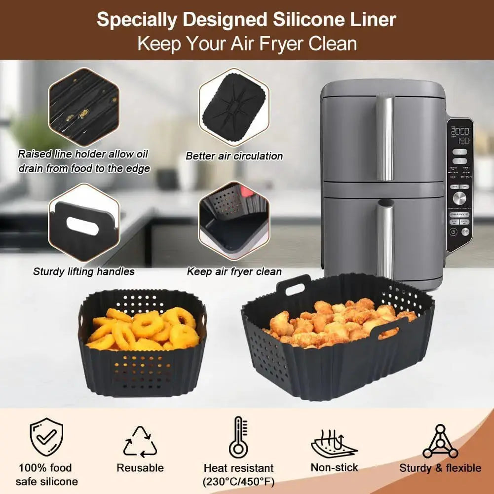 Air Fryer Silicone Liners | Reusable Perforated Rectangle | Ninja SL401 | 2 Pack