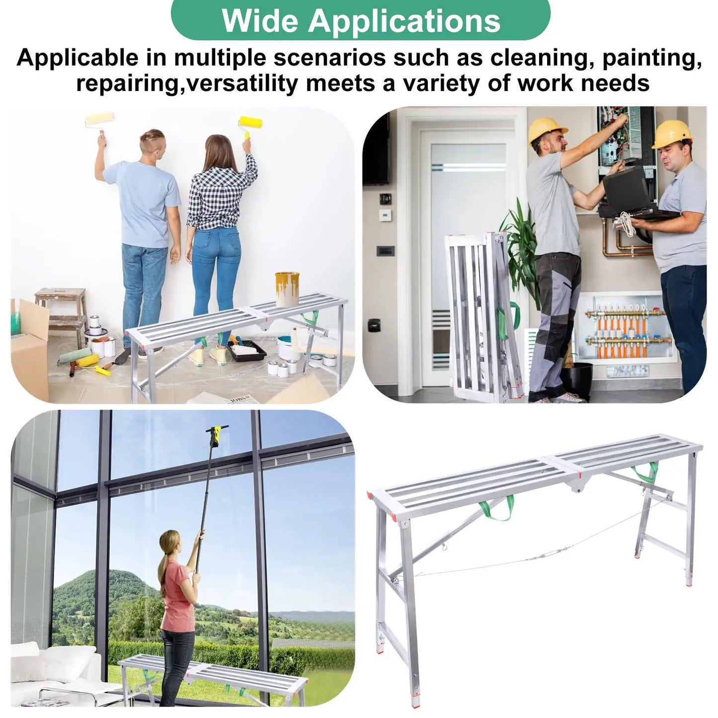 Scaffolding Ladder Heavy Duty Scaffold Ladder with Handle Height Adjustable, Multi-Functional Workbench, 400kg Load Capacity from PriceLows™
