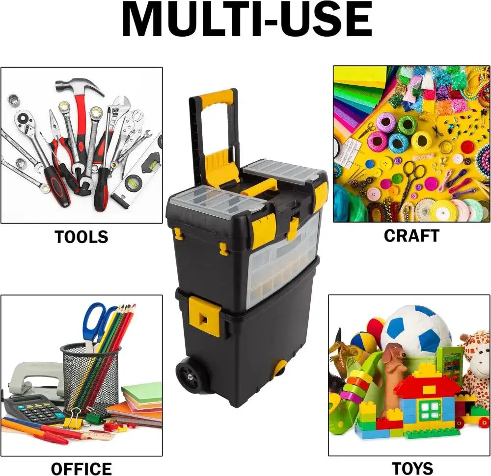 Rolling Tool Box with Wheels, Foldable Handle, Removable Top – Tool Storage Organizer from PriceLows™