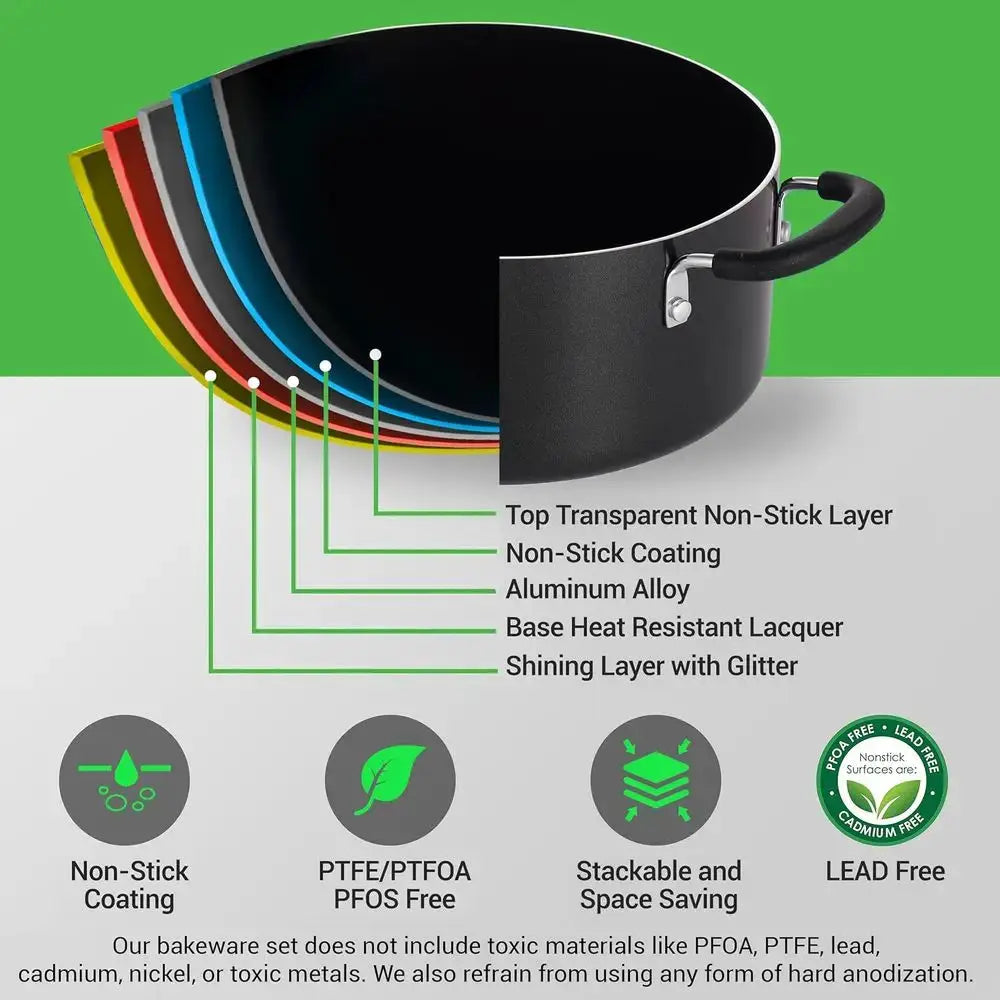 17Pcs Black Non-Stick Pots Pans Set Foldable Knob Induction Compatible Space Saving Heat Resistant Utensils Kitchen RV Use from PriceLows™