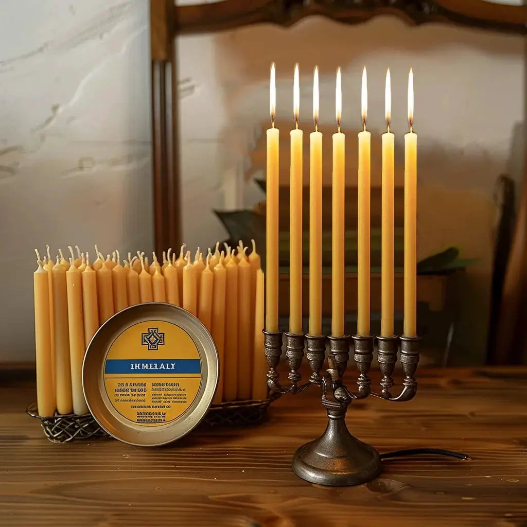 Natural Beeswax Hanukkah Candles | Thin Taper | Unscented | 25 Pack