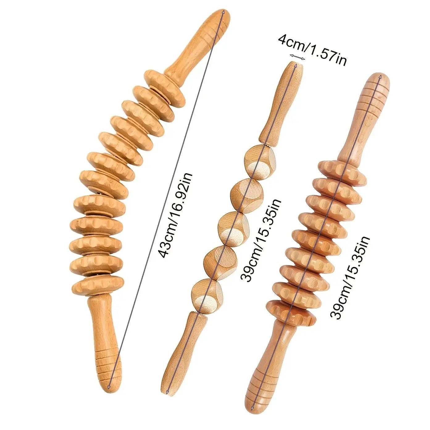 3 Piece Wooden Massage Roller Set | 12 And 9 Roller Stick | For Hands And Feet