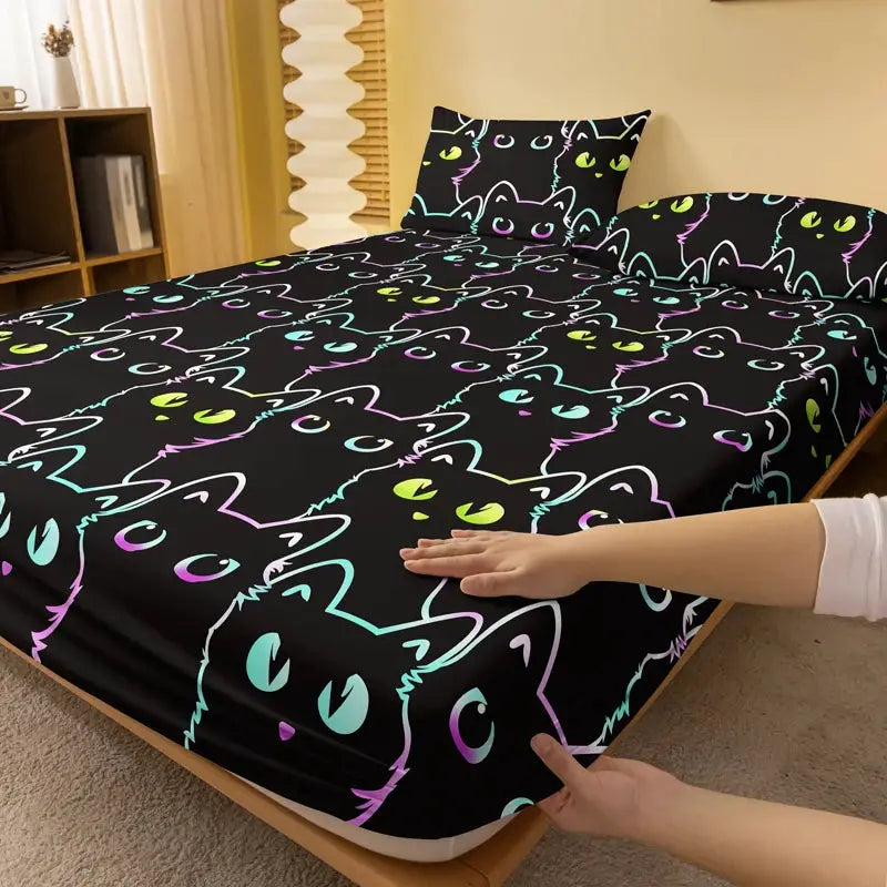 1 Simple modern animal little cat printed matte Fitted Sheet, bedroom printed bed cover, bedding (excluding pillowcases) from PriceLows™