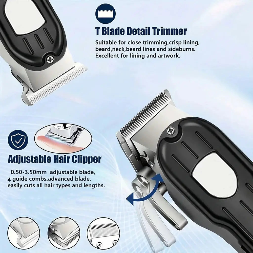 Hair Clipper Set | LCD Display | Cordless USB Rechargeable | 8 Guide Combs