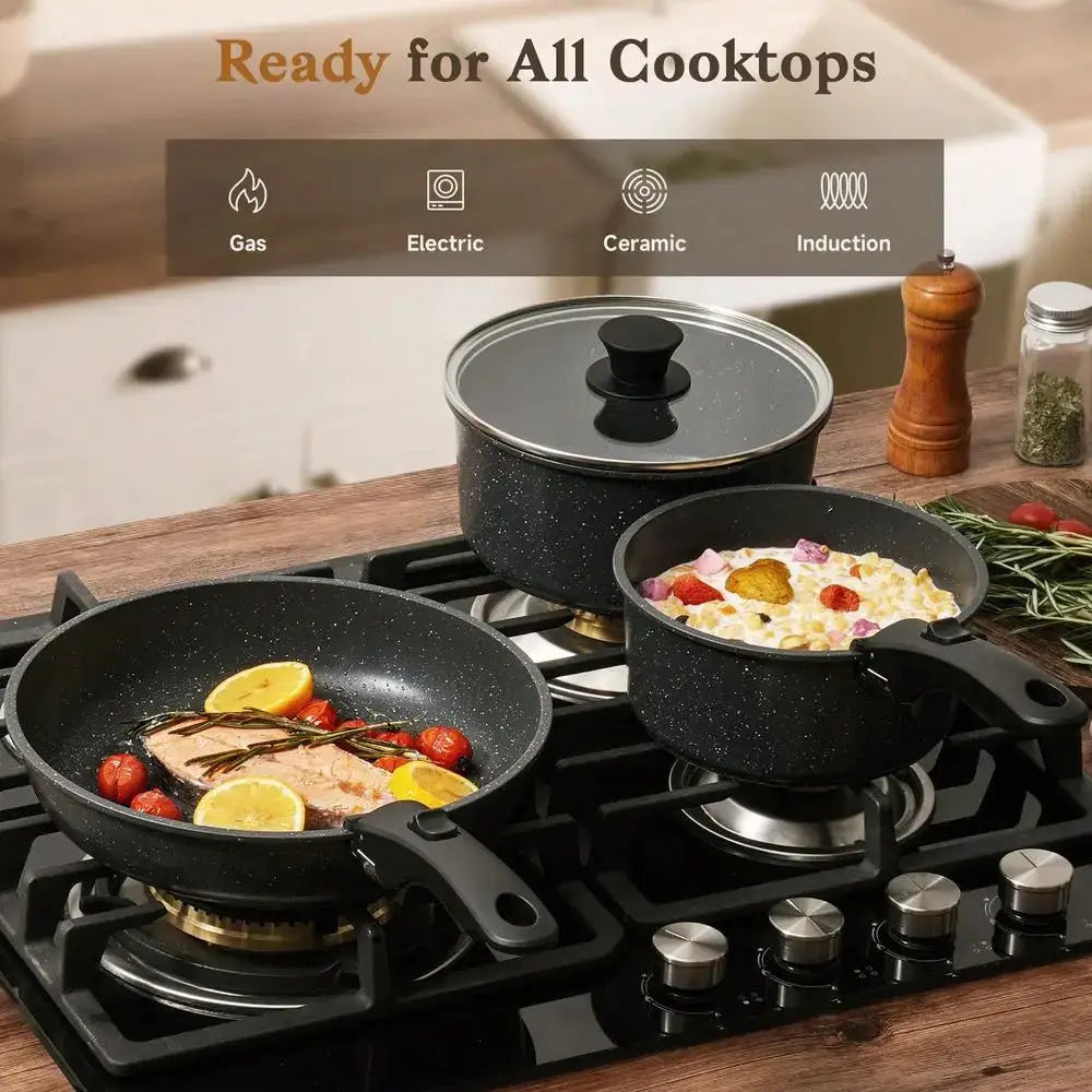 15pcs Nonstick Cookware Set - Induction Compatible Granite Coated Pots & Pans Kit With Frying Pans, Saucepans,Durable Aluminum Kitchen Set,Frying Pan, Stew Pot, Frying Pan, Non-Stick Pan, Soup Pot, Practical Kitchen Tools from PriceLows™