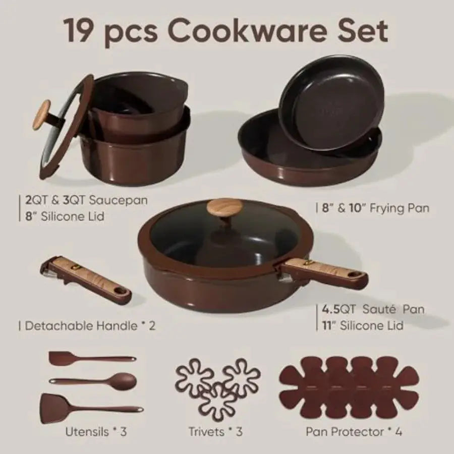 Pots and Pans Set, Ceramic Cookware Set Non Stick with Detachable Handle, RV Kitchen Cooking Set, Induction and Oven Safe, Non- from PriceLows™