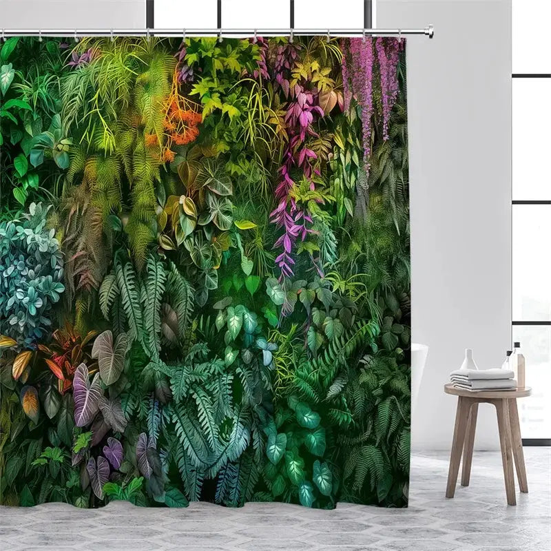 Green Leaves Shower Curtains Tropical Leaf Garden Vine Plant Wall Hanging Fabric Home Bathroom Decor Bath Curtain Set with Hooks from PriceLows™