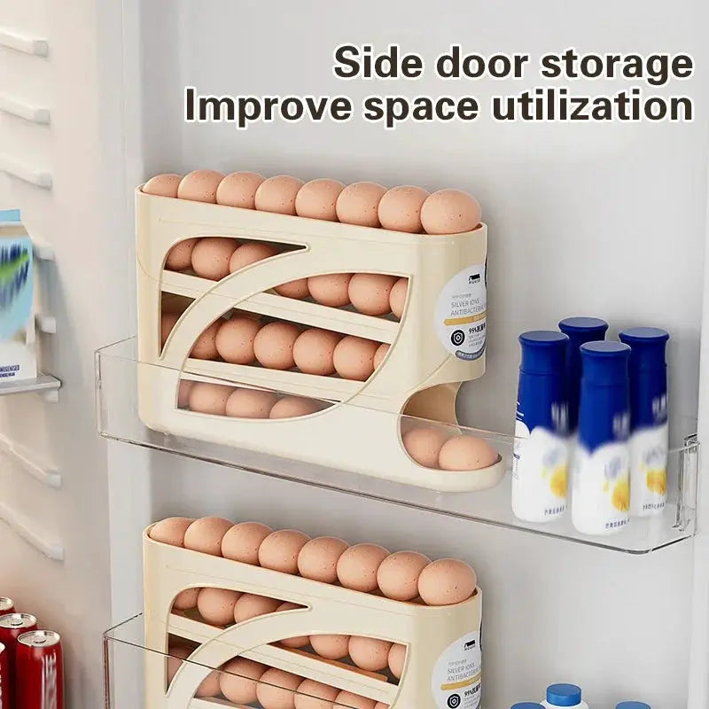 4-Tier Automatic Rolling Egg Rack Refrigerator Egg Storage Container Kitchen Fridge Egg Dispenser Refrigerator Organiser from PriceLows™