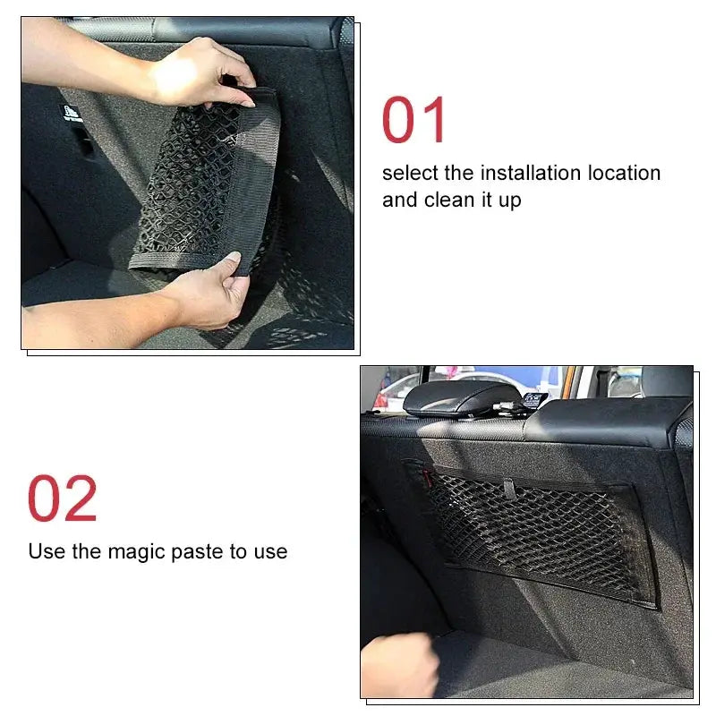 Car Back Rear Trunk Storage Net Seat Elastic String Net Magic Sticker Mesh Storage Bag Interior storage network from PriceLows™