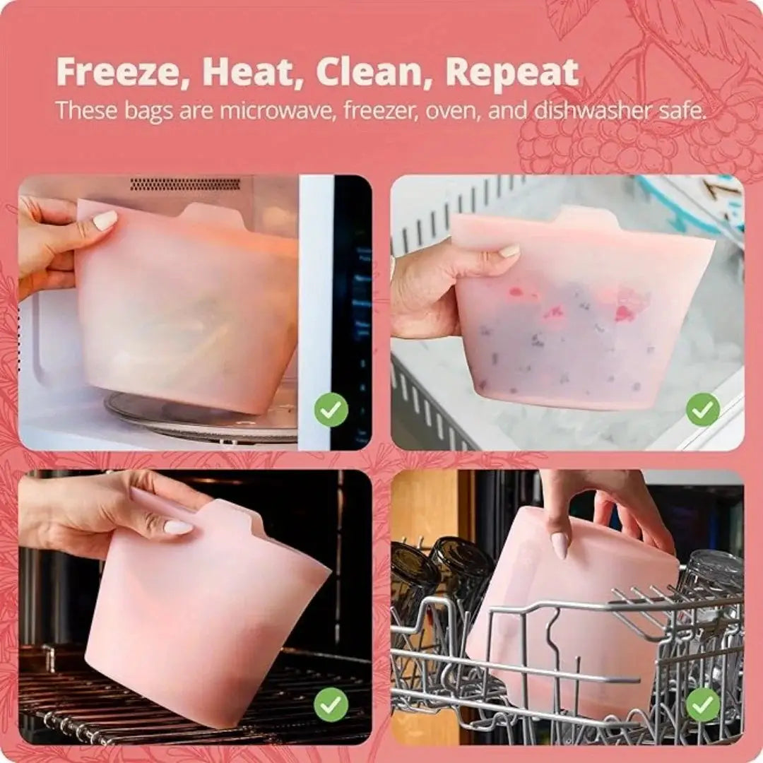 Reusable Silicone Food Storage Bags | Stand Up Zip | Dishwasher Safe | One Size