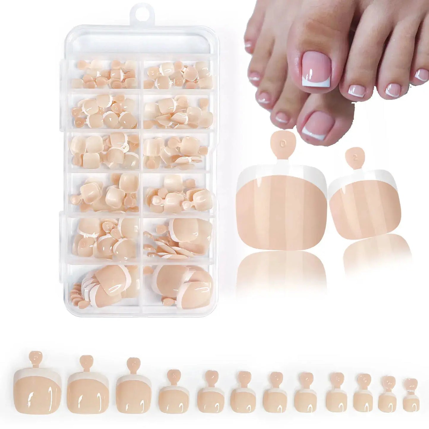 Press On Toenails | Glossy Nude Pink French Tips | 120 Pcs | Size S