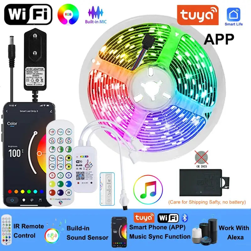 Wifi Led Strip Lights Bluetooth Music Led Tape Light 220V Alexa Led Lighting Strips Adhesive Led Strip 12v Rgb 5050 from PriceLows™