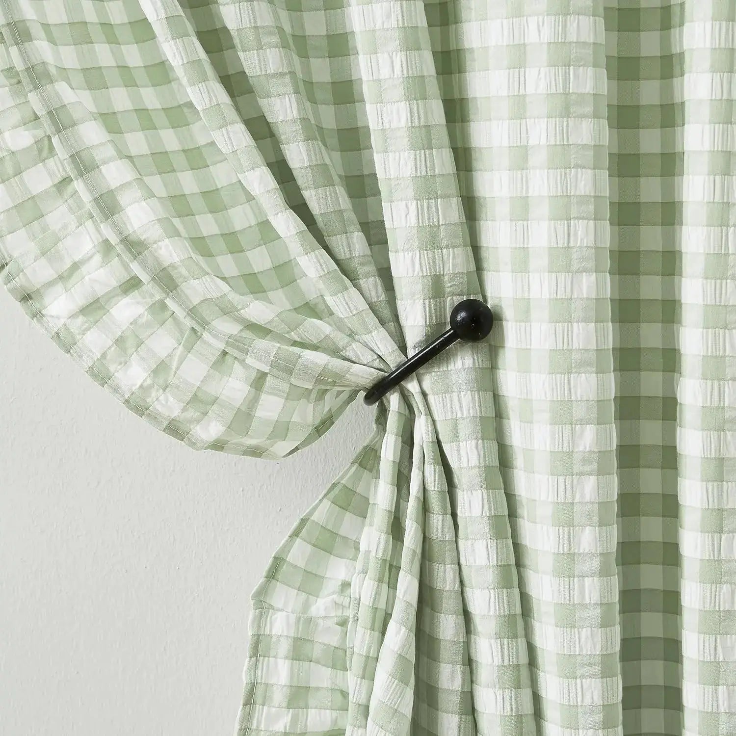 Sage Green Buffalo Plaid Curtain Panels for Kidsroom, Not-See-Through Sheer Ruffle Drapes, Shabby Chic Window Treatment for from PriceLows™
