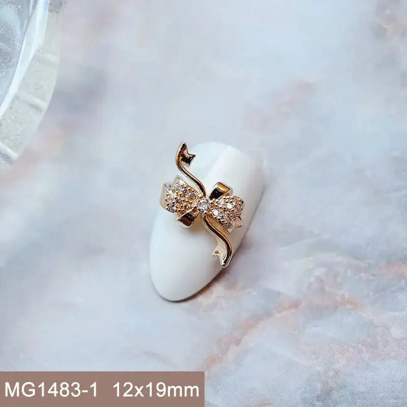 10pcs Valentine's Day Pink Love Heart Ribbon Zircon Metal Nails Jewelry Decorations Nail Art Accessories Charms Parts Supplies from PriceLows™