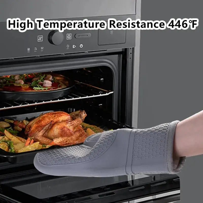 Silicone Oven Mitts Set | Heat Resistant | Soft Cotton Lining | One Size